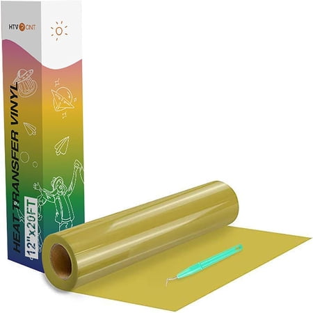 HTV Vinyl Rolls Heat Transfer Vinyl - 12" x 20ft Gold HTV for Shirts, Iron on Vinyl for All Cutting Machines - Easy to Cut & Weed for DIY Heat Transfer Design (Gold)