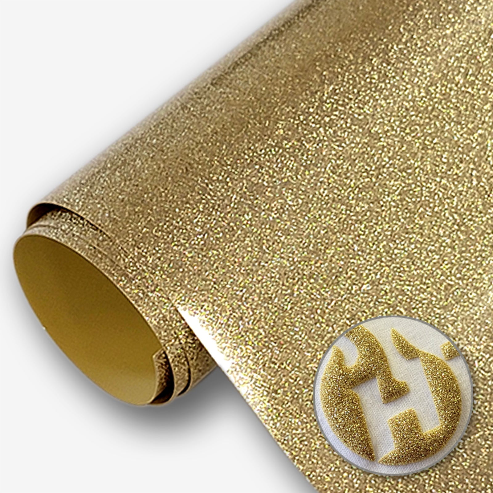 HTV4U Puff Glitter Transfer Vinyl (Glitter Gold, 20" x 5 Yards) - 3D Puffy Heat Press Transfer Film, DIY Craft Iron on Vinyl for Shirts and Garments