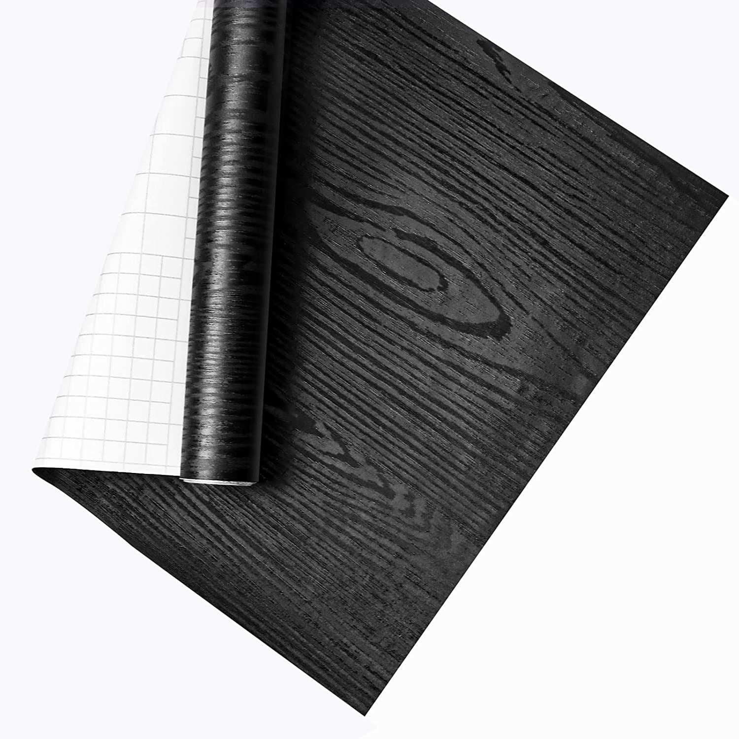 HTVRON 17.7" x 118In Vinyl Black Wood Grain Wallpaper Self Adhesive
