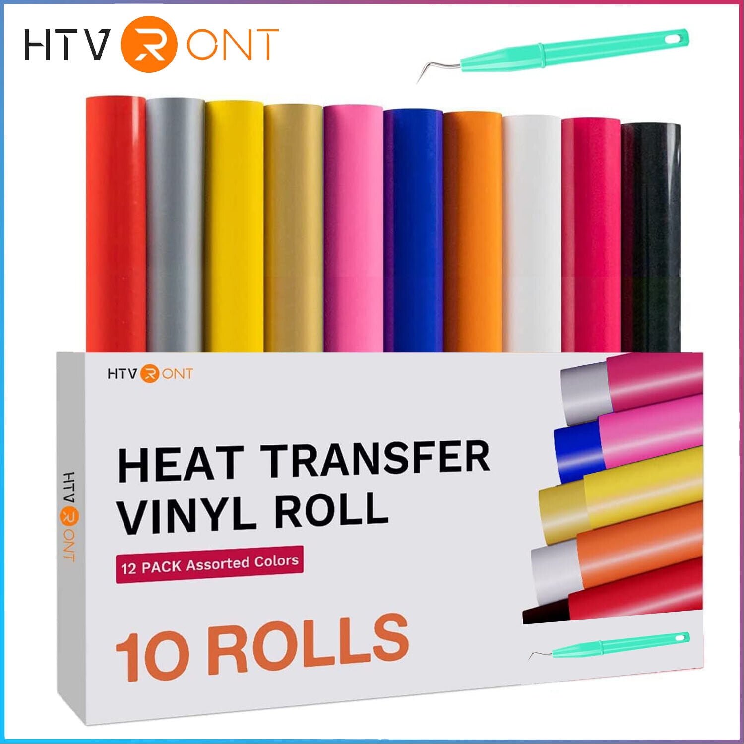 HTVRONT 10 Rolls HTV Heat Transfer Vinyl Bundle Iron On Transfer for  T-shirt 12 x 5ft 