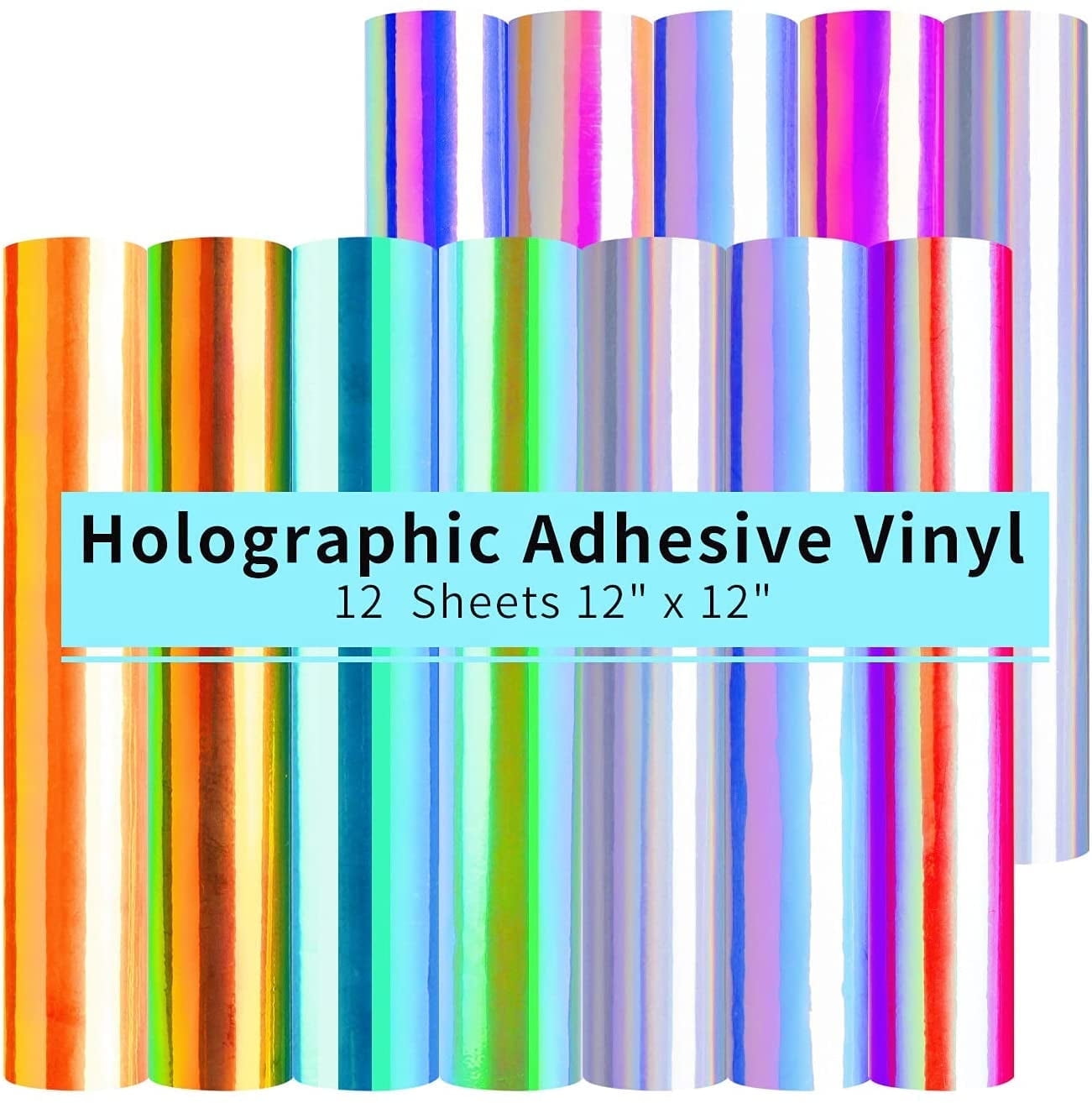 HTVRONT 12 PCS 12"x12" Holographic Vinyl Permanent Adhesive Vinyl Sheets Bundles for DIY Decorate
