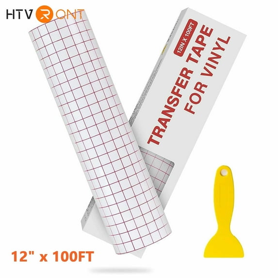 HTVRONT 12" x 100ft Red Grid Medium Tack Transfer Tape, Craft Paper