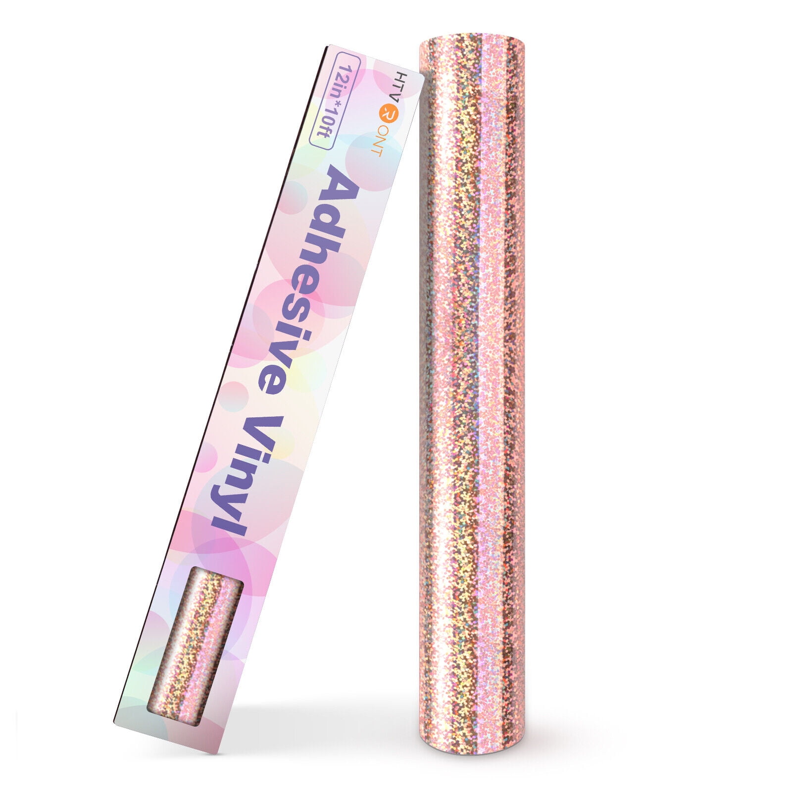 HTVRONT 12" x 10FT Holographic Sparkle Rose Gold Glitter Adhesive Vinyl Permanent Roll for