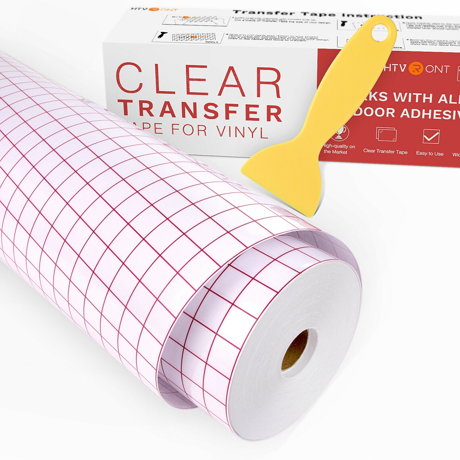 High Gloss Clear Vinyl Transfer Paper Self-Adhesive Roll W/Grid Backing 12  Inches x 25 Feet 3Mil
