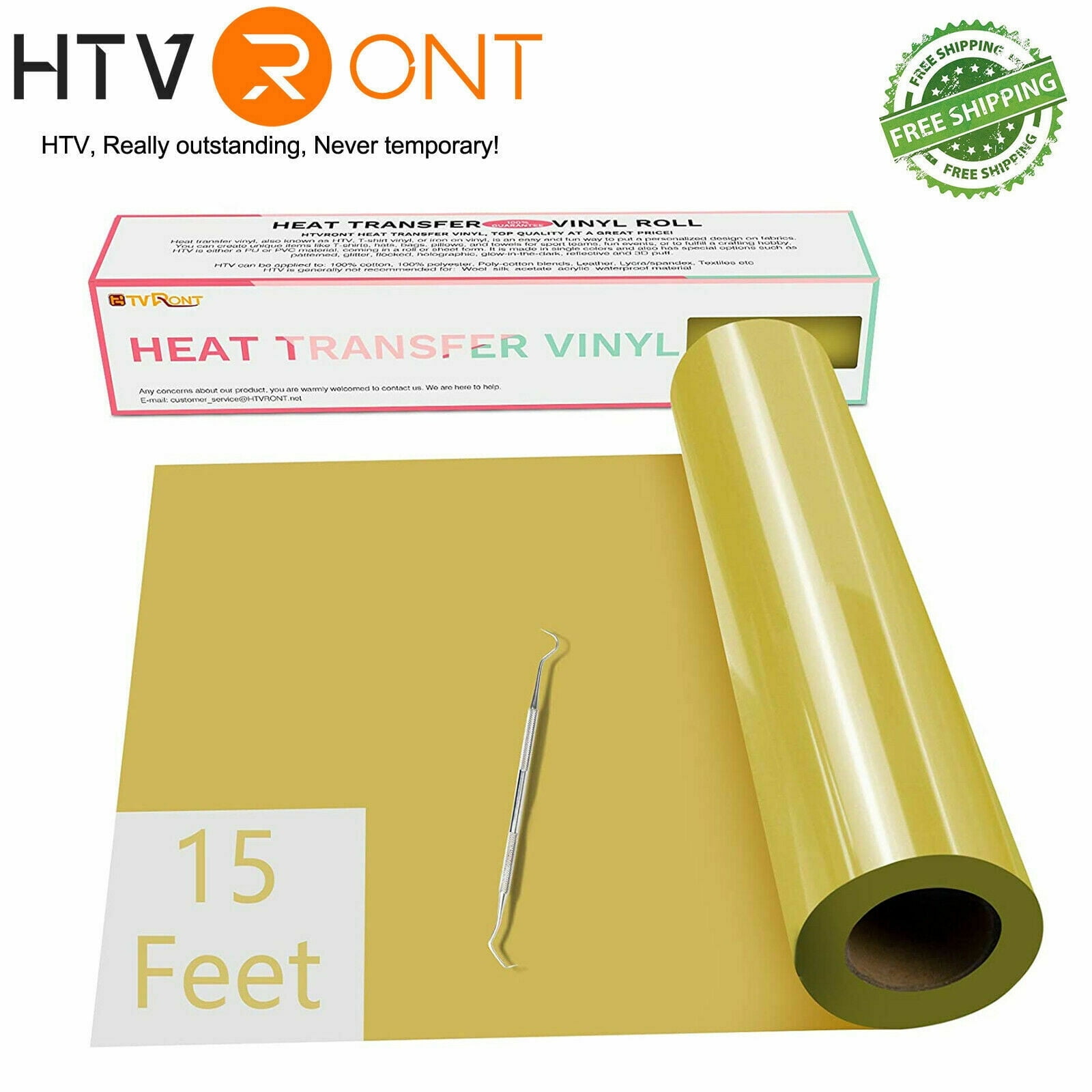 HTVRONT 12" x 15FT Heat Transfer Vinyl Gold HTV Roll Iron on T-Shirts, Clothing and Textiles for HTVRONT