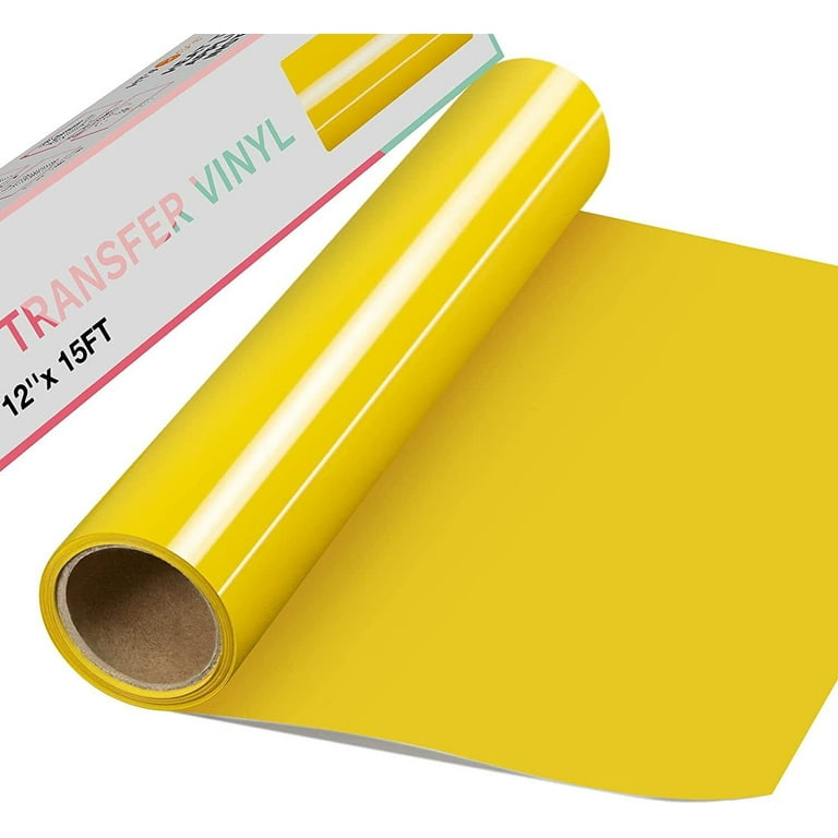 HTV Heat Transfer Vinyl Yellow, Iron on Vinyl for T-Shirt 12in x 15ft, HTV Rolls Easy to Cut & Weed, Heat Transfer Vinyl for Cricut, HTV Vinyl Rolls