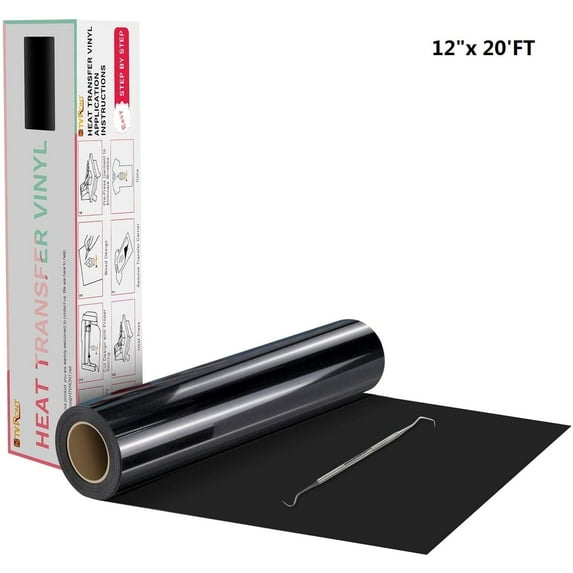 HTVRONT 12" x 20FT Black Vinyl Iron on HTV T-shirt for HTVRONT & All Cutter Machine