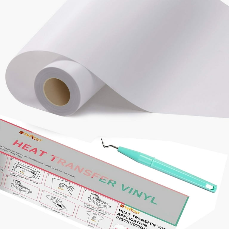 Heat Transfer Vinyl 12 x 8ft White Iron on Vinyl for T-Shir, Clothing,  Hats, Jeans Easy to Cut and White HTV Vinyl Roll for All Cutter Machines