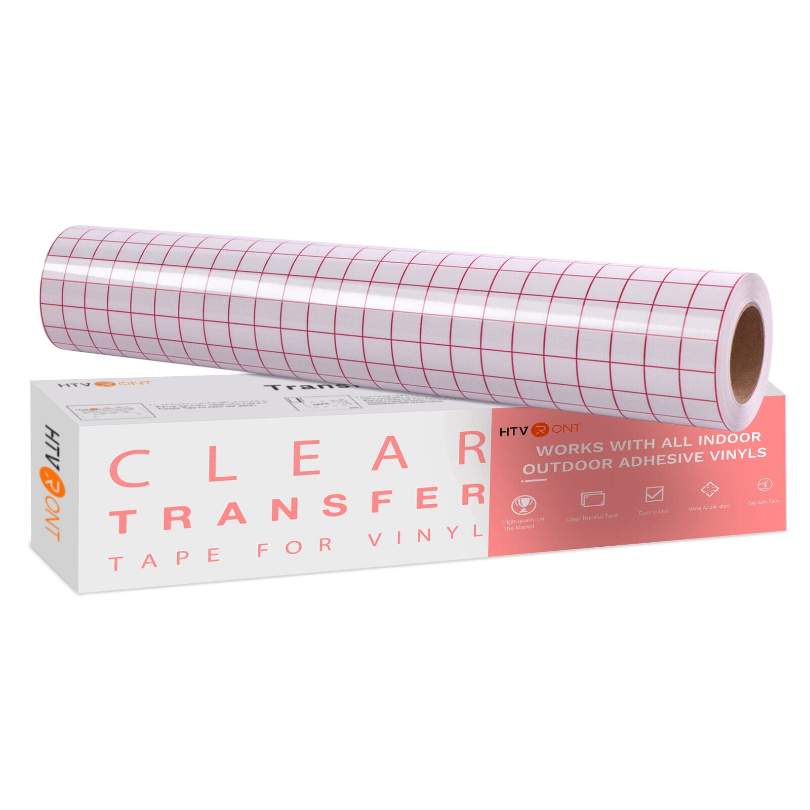 Lya Vinyl 40ft Transfer Tape for Vinyl - Clear Vinyl Transfer Paper Tape Roll 12 x 40 ft with 1/2 Red Grid Standard Tape for Cricut Adhesive Vinyl for
