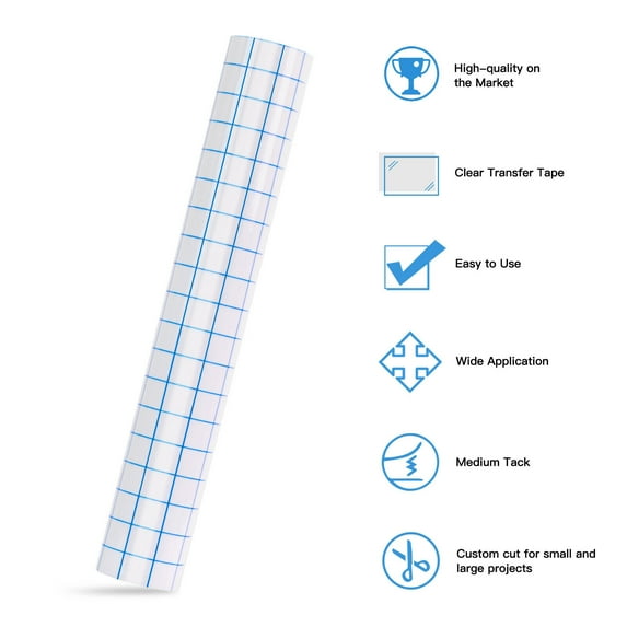HTVRONT 12" x 5 Feet Transfer Tape for Vinyl with Blue Alignment Grid Transfer paper Perfect for Self Adhesive Vinyl for Signs Stickers Decals Walls Doors & Windows