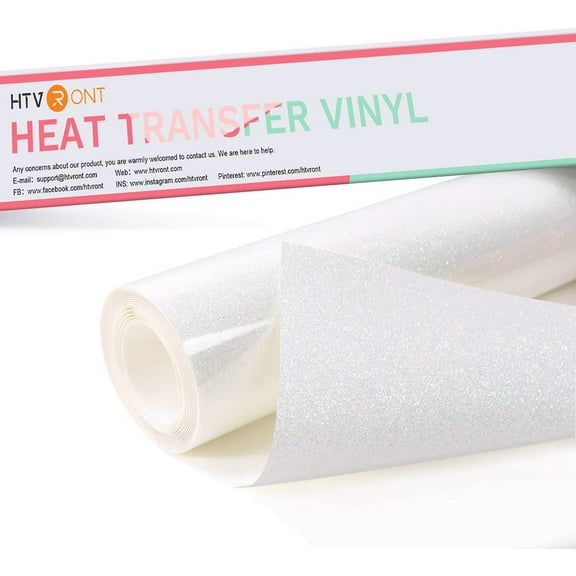 HTVRONT 12" x 6 FT Rainbow White Glitter Heat Transfer Vinyl Roll, Glitter HTV