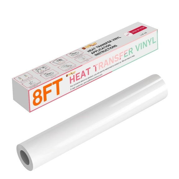 HTVRONT 12" x 8ft White HTV Vinyl Rolls Heat Transfer Vinyl, Easy to Cut & Weed for Heat Vinyl Design