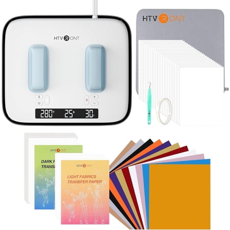 HTVRONT 12X10 Heat Press Machine Bundle - H10 12X10 Heat Press Machine & 52 Pcs Heat Press Supplies for Heat Press,Blue