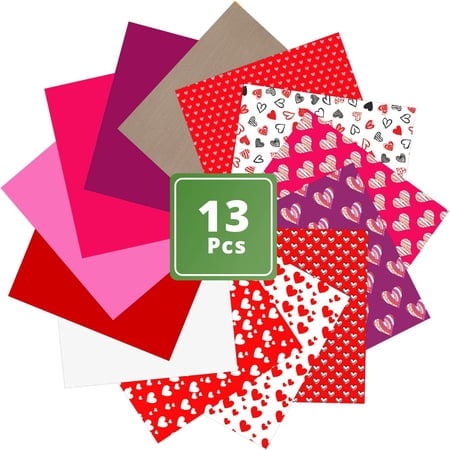 HTVRONT 13 Sheets Patterned Iron on Vinyl, Pink HTV Heat Transfer Vinyl Bundle for Valentine's Day