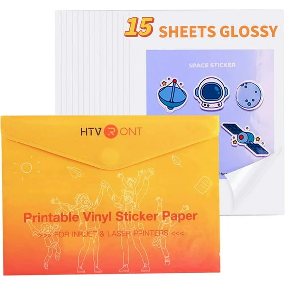 HTVRONT 15 Sheets 8.5"x11" Glossy Printable Vinyl Sticker Paper for Inkjet Printer & Laser Printer