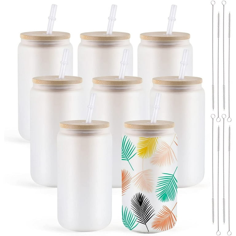 16 Oz Soda Can Shaped Clear Drinking Glass With Floral Design Applied With  Vinyl Bamboo Lid, Plastic Straw Hand Wash Only 