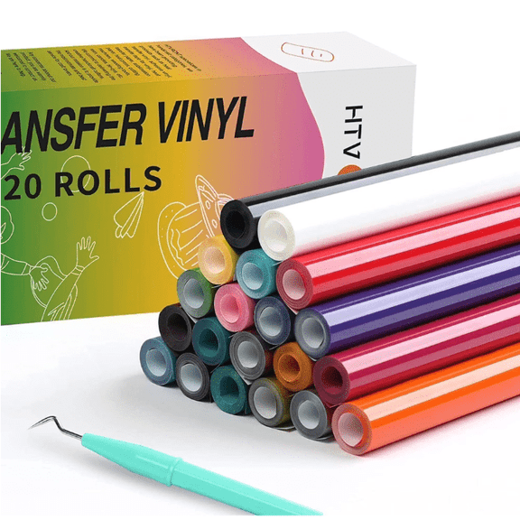 HTVRONT 20 Pack 12'' x 3FT Heat Transfer Vinyl Rolls Bundle, Easy Cutting Iron on Vinyl, HTV Vinyl Bundle with 20 Assorted Colors