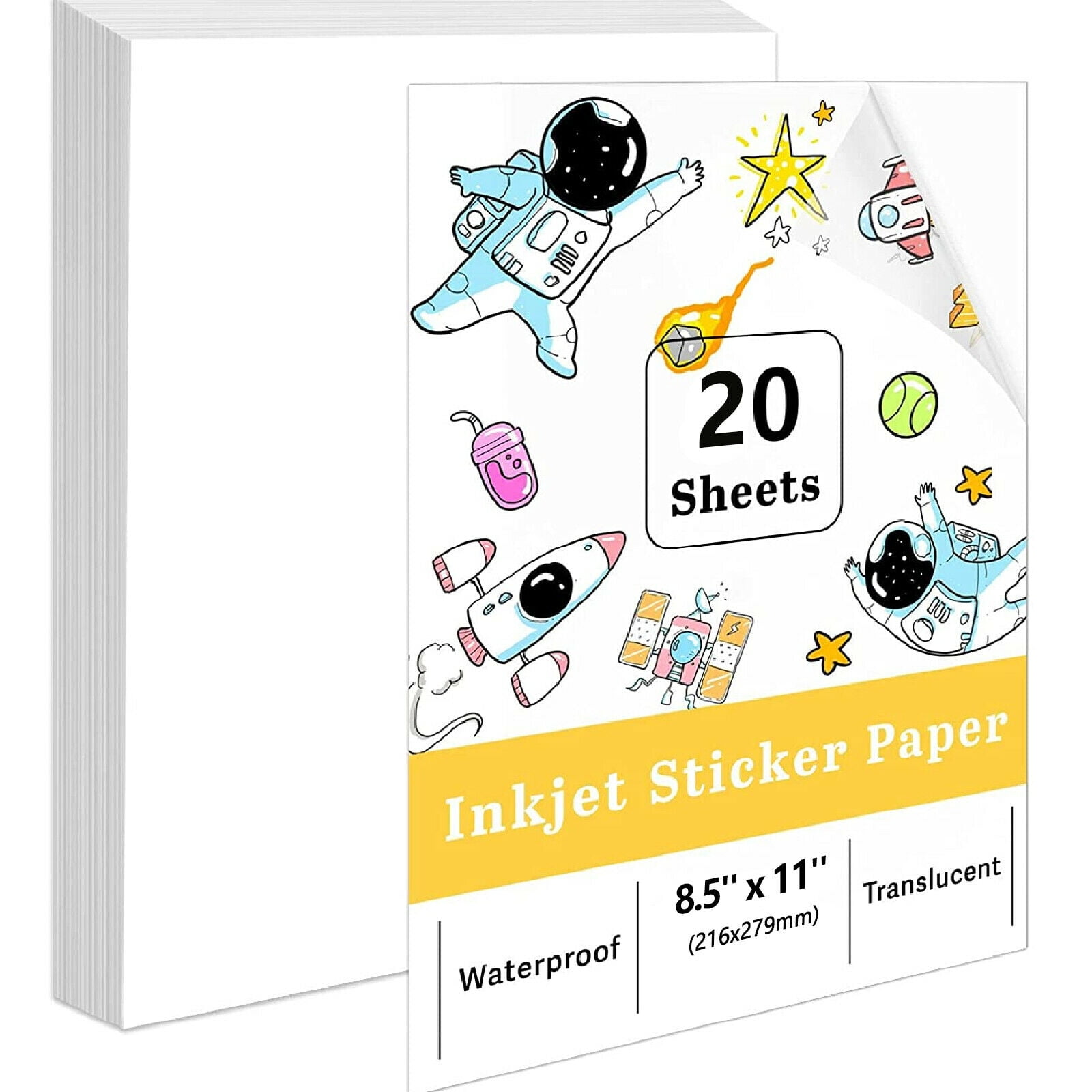 A-SUB 25 Sheets Printable Vinyl Sticker Paper for Inkjet Printer, Glossy  White 8.5X11 in Waterproof Full Sheet Label Paper for DIY Any Sticker You  Like : : Office Products