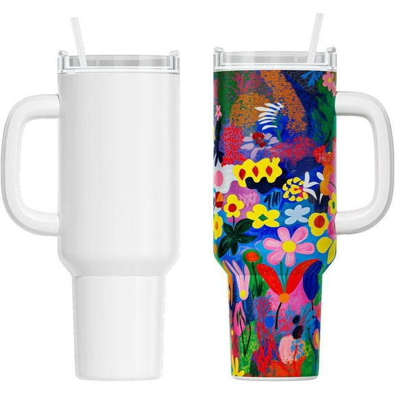 HTVRONT 2PCS 40 OZ Sublimation Tumbler with Removable Handle and Straw Lid, Stainless Steel Insulated Sublimation Tumbler Heat Press Bulk Coffee Travel Cups for DIY Craft