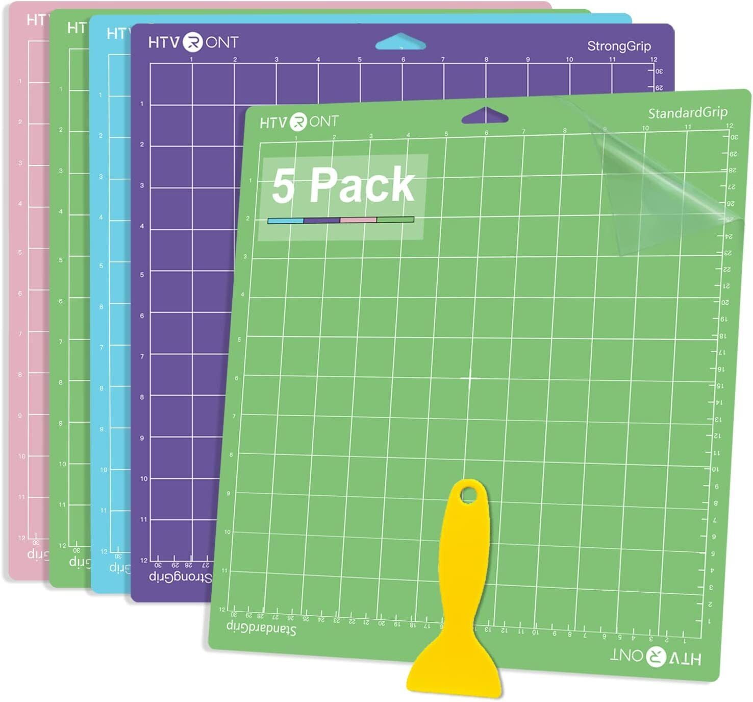 HTVRONT 5 Pack 12" x 12" mix (Light Grip+Standard Grip+Strong Grip) Cutting Mat for Cricut