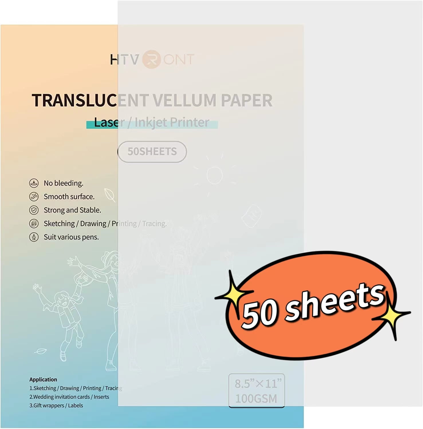 Ray of Ink Translucent Vellum Paper 8.5 x 11 Printable 50 Sheets 93GSM  63LBS Clear Vellum Sheets for Tracing Sketching Painting Invitations  Animation 8.5-x-11-Inch