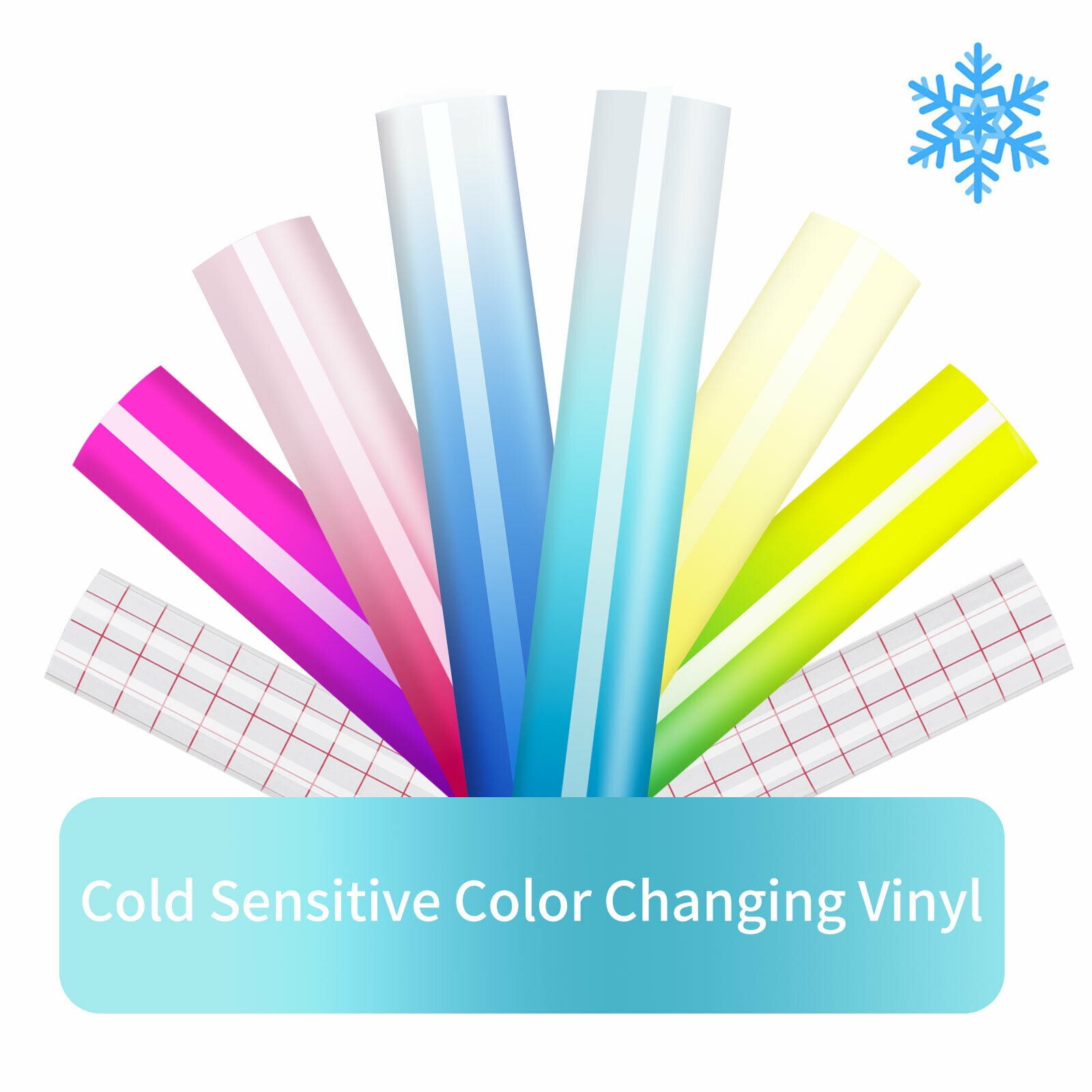OFFNOVA Cold Color Changing Vinyl Permanent Adhesive Vinyl for Cricut, 3 Colors-12 x 12 Vinyl Sheets +2 Transfer Tape Sheets Sensitive to Cold