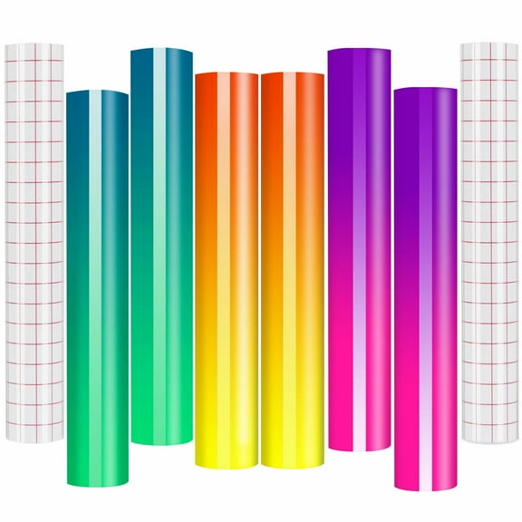 HTVRONT 6 Pack Sensitive to Hot Color Changing Permanent Adhesive Vinyl 12" x 10"+ 2 Transfer Tape Sheets Bundle（3 colors）