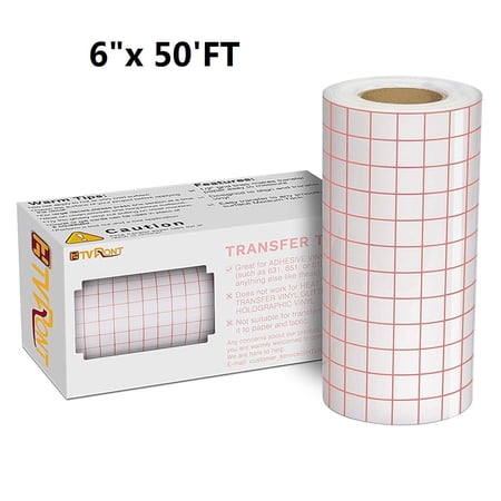 HTVRONT 6" x 50 Feet Transfer Tape for Vinyl with Red Alignment Grid Transfer Paper Easy to Use