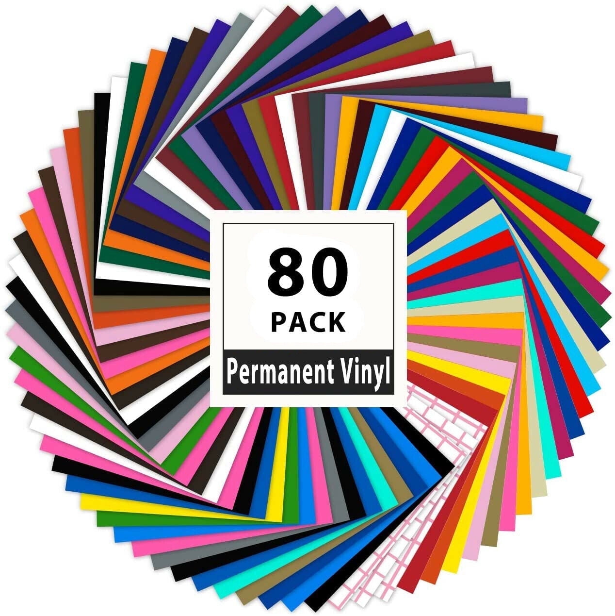 HTVRONT 80 PCS Permanent Adhesive Vinyl Sheets include 70 Vinyl Sheets 12" x 12" & 10 Transfer Tape Sheets for