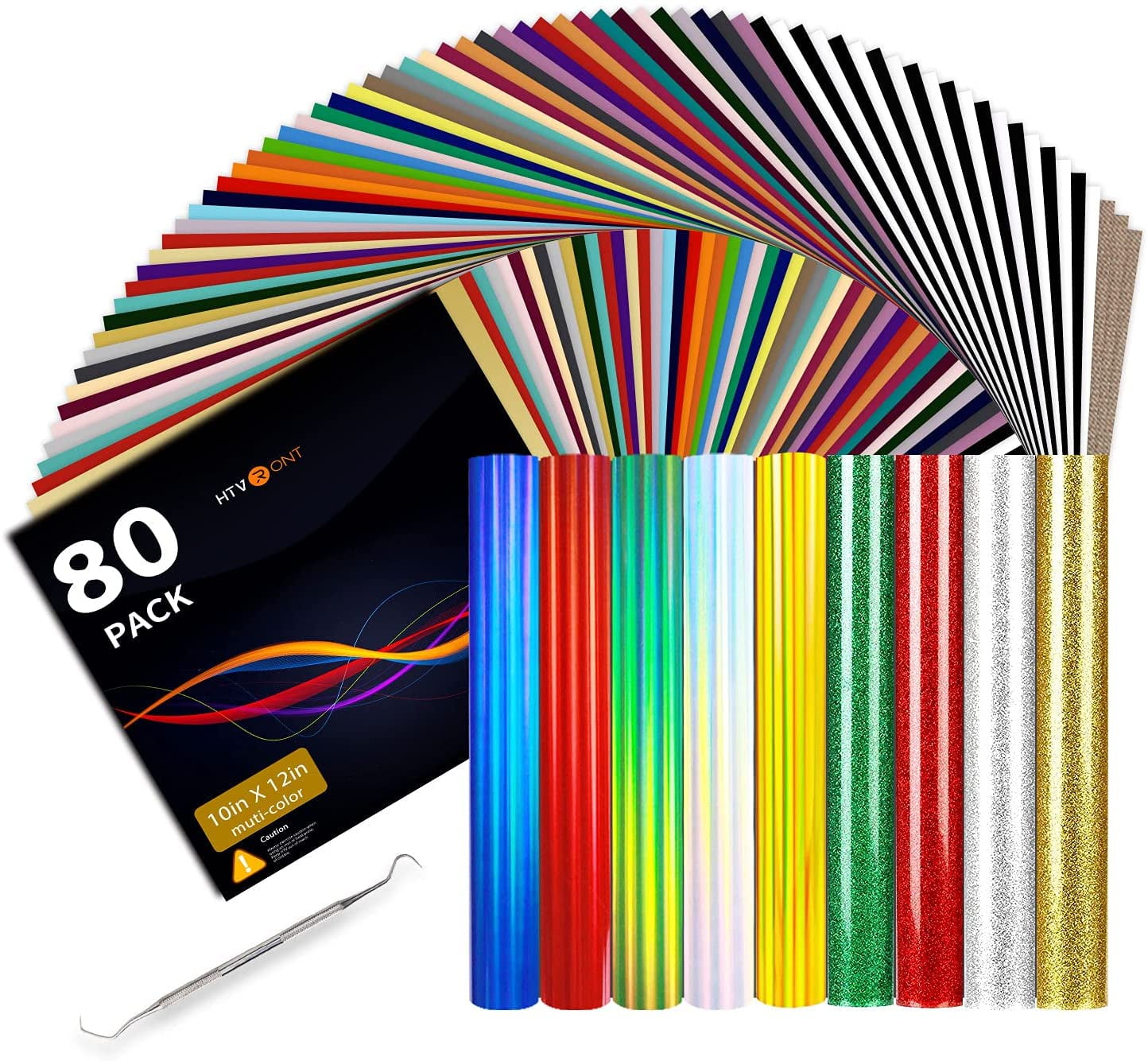 HTVRONT 65 PCS Permanent Adhesive Vinyl Sheets Include 55 Sheets 12 x 12  Vinyl Bundles & 10 Transfer Tape Sheets for Cricut