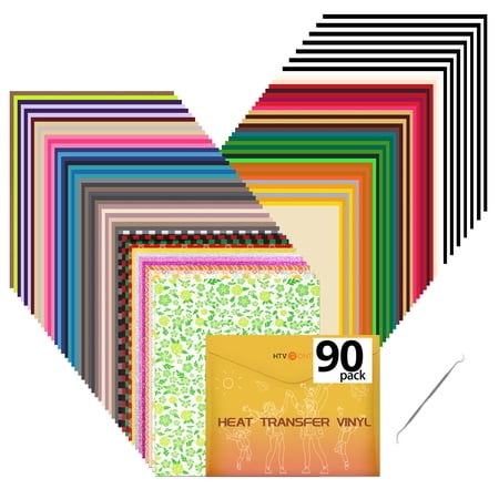 HTVRONT 90 Sheets 12" x 10" HTV Heat Transfer Vinyl Bundles Iron on for T-Shirts, Easy Transfers