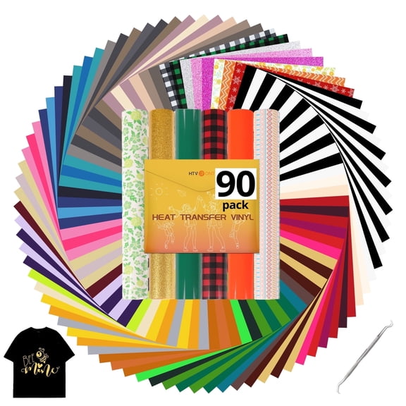 HTVRONT 90 Sheets 12" x 10" HTV Heat Transfer Vinyl Bundles Iron on for T-Shirts, Easy Transfers