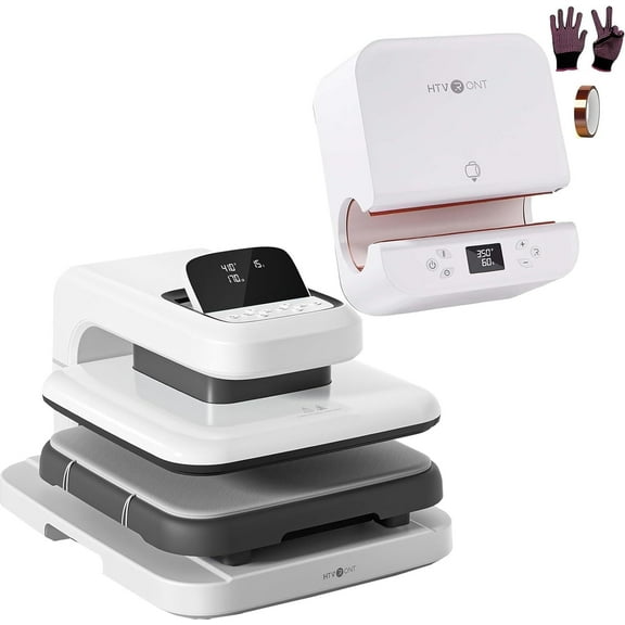HTVRONT Automatic Heat Press 2 & Auto Tumbler Heat Press Machine Bundle - White Automatic Heat Press Machine 15" x 15" 110V + White Mug Heat Press Heat Up Fast