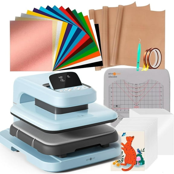 HTVRONT Automatic Heat Press 2 + HTVRONT Automat Heat Press Accessories Kit, Heat Press Machine with Adjustable Pressure & Higher Heating Height, Heats Up Fast and Evenly