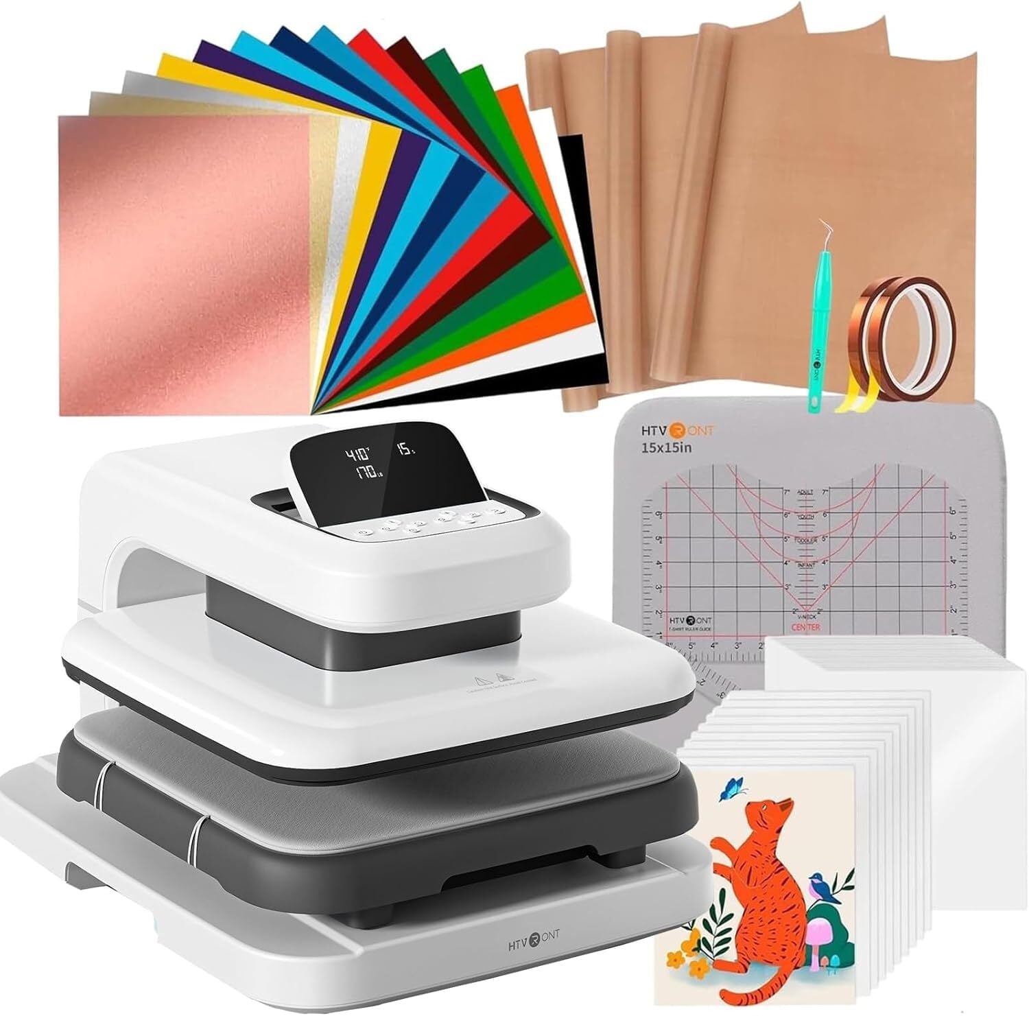 HTVRONT Automatic Heat Press 2 + HTVRONT Automat Heat Press Accessories Kit, Heat Press Machine with Adjustable Pressure & Higher Heating Height, Heats Up Fast and Evenly