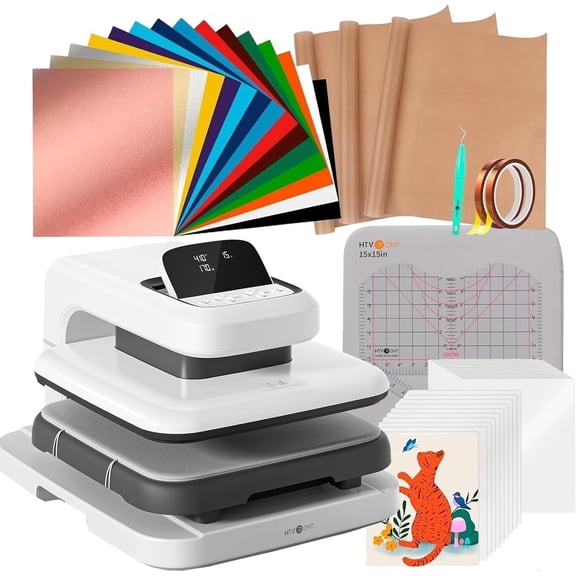 HTVRONT Automatic Heat Press 2 + HTVRONT Automat Heat Press Accessories Kit, Heat Press Machine with Adjustable Pressure & Higher Heating Height, Heats Up Fast and Evenly