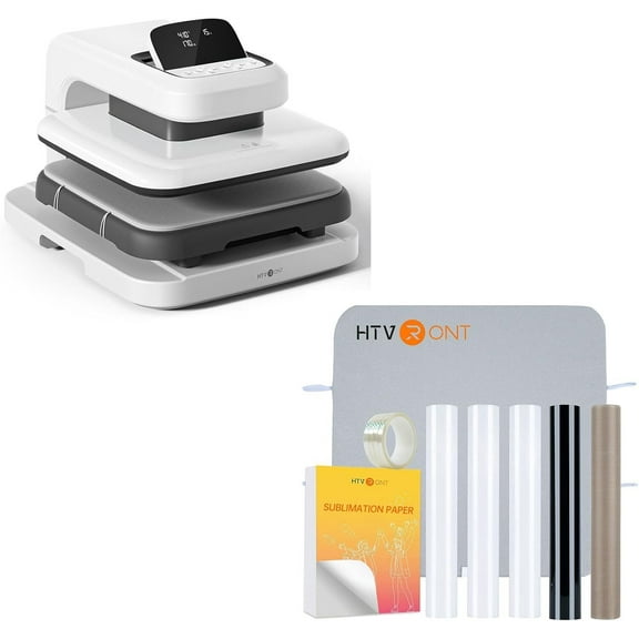 HTVRONT Automatic Heat Press 2 & Heat Press Accessories for Heat Press -210 PCS Includes HTV, Sublimation Paper, Sublimation HTV, Heat Resistant Tape, Heat Press Mat