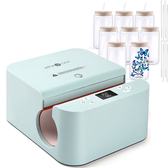 HTVRONT Automatic Mug Heat Press Machine Bundle, Tumbler Transfer Sublimation DIY Print Cup Mug, w/8Pack Sublimation Glass Blanks