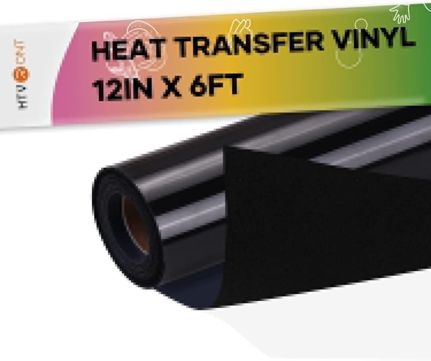 HTVRONT Black 12 x 6FT Flock HTV Heat Transfer Vinyl for T-Shirts