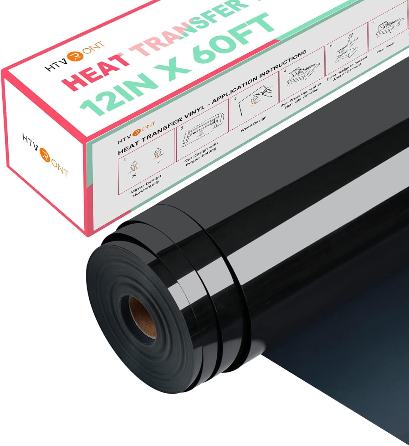 HTVRONT Black Heat Transfer Vinyl HTV Roll 12" x 60FT - Black Iron on Vinyl Roll for HTVRONT & Silhouette - Easy to Cut & Weed Black HTV Vinyl Roll