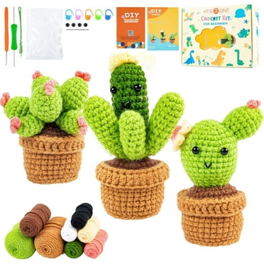 HTVRONT Crochet Kit for Beginners - Complete Crochet Kits with Stitch by Stitch Video Tutorial,for Adults Kids Gift - Starter Easy Learn to Crochet Succulent Plants Family