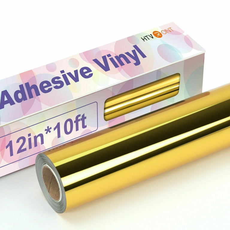 HTVRONT gold chrome Vinyl, Mirror Metallic gold Permanent Vinyl, 12 x 5 FT gold  Vinyl Roll for cricut - Easy to Weed & Transfer