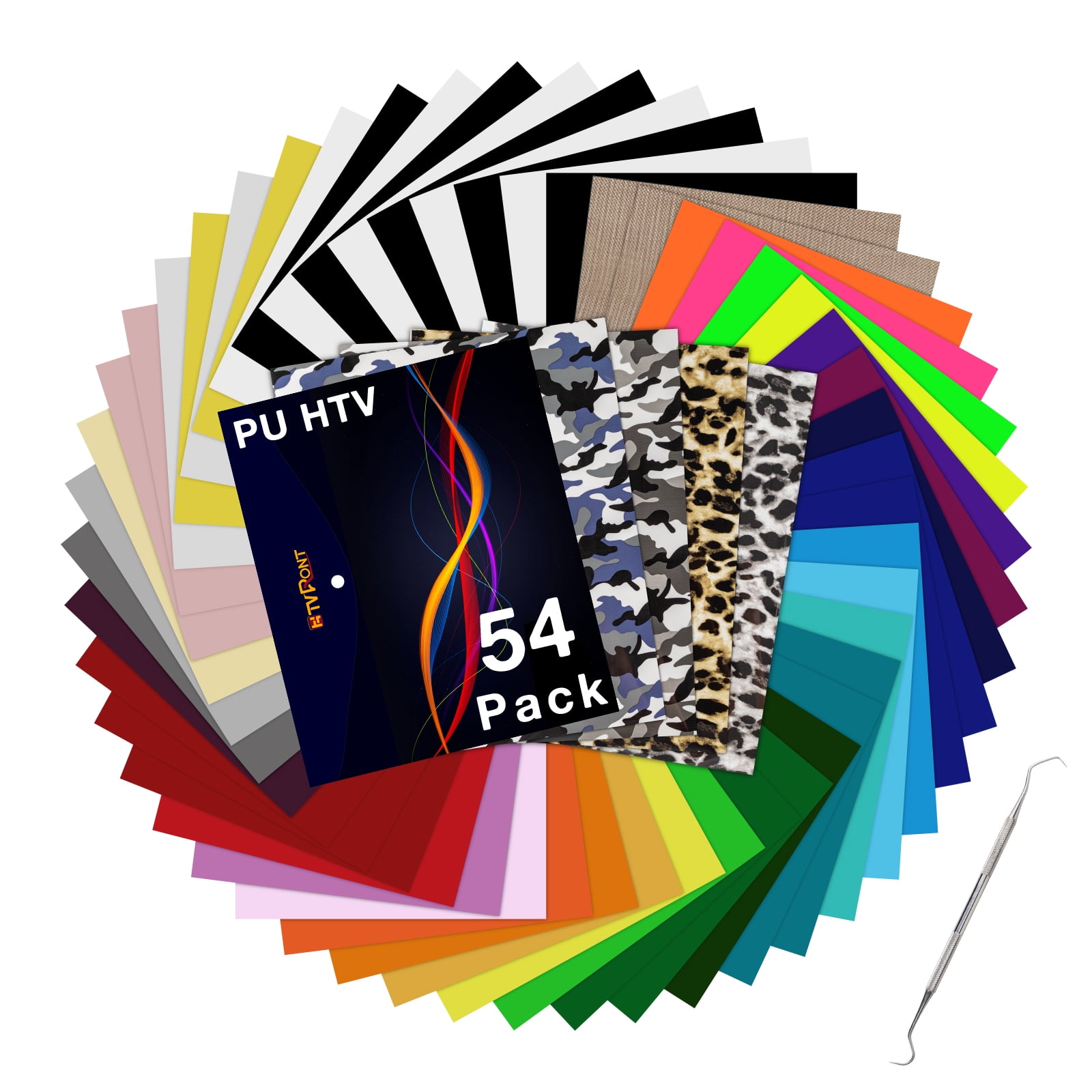 HTVRONT 12" x 10" Heat Transfer Craft Vinyl Sheet, 36 Assorted Colors, 54 Pack