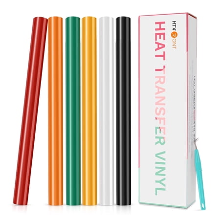 HTVRONT HTV Heat Transfer Vinyl Bundle (6 Pack) - 12''x 5FT HTV Vinyl Rolls, Easy to Cut Iron on Vinyl for Cutting Machine, Easy to Weed Heat Transfer Vinyl