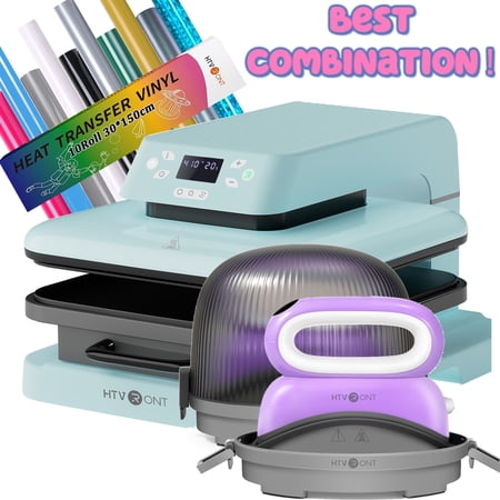 HTVRONT Hat Press Machine & Heat Press Machine w/10 Ralls Heat Transfer Vinyl Bundle, Best Combination