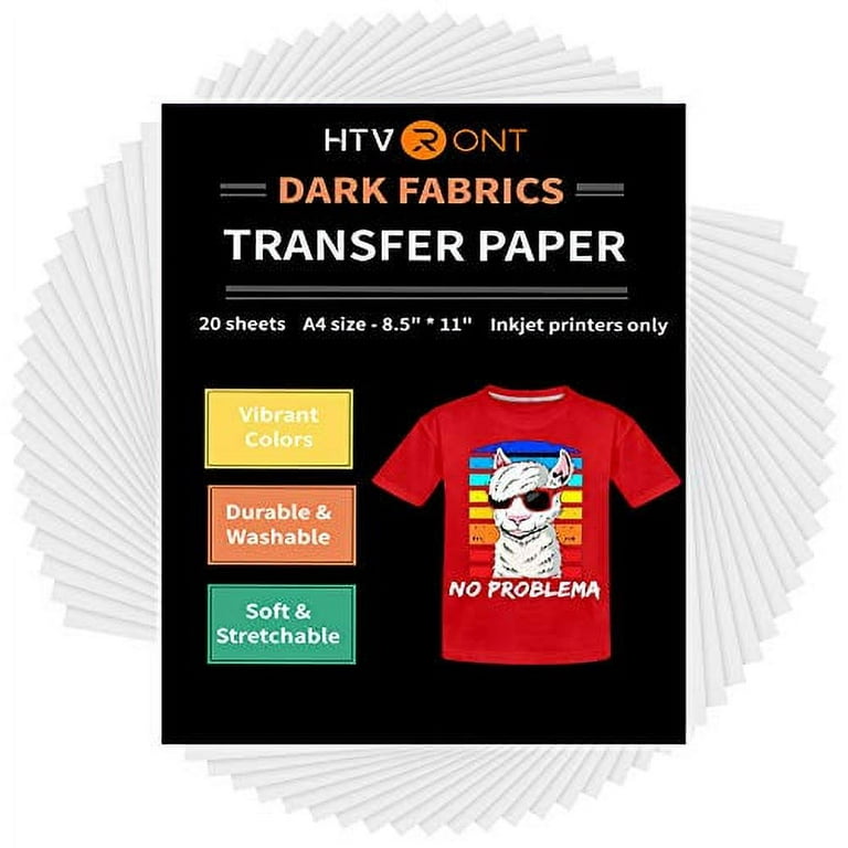HTVRONT Heat Transfer Paper for T Shirts 20 Sheets, 8.5 X 11 Printable Heat  Transfer Vinyl, Vivid Color & Durable Iron on Transfer Paper for Dark  Fabric 