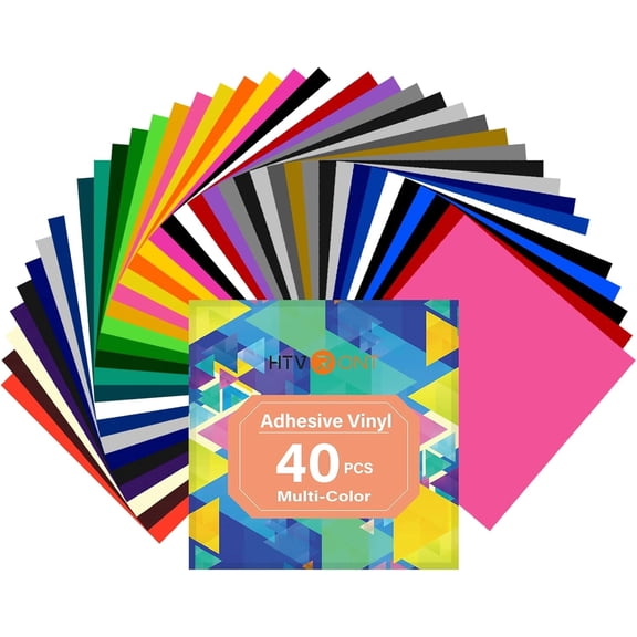 HTVRONT Permanent Adhesive Vinyl Sheets for Cutting Machine, 40 Sheets 12" x 12" Permanent Vinyl Bundle for Cups, Decals, Craft Projects