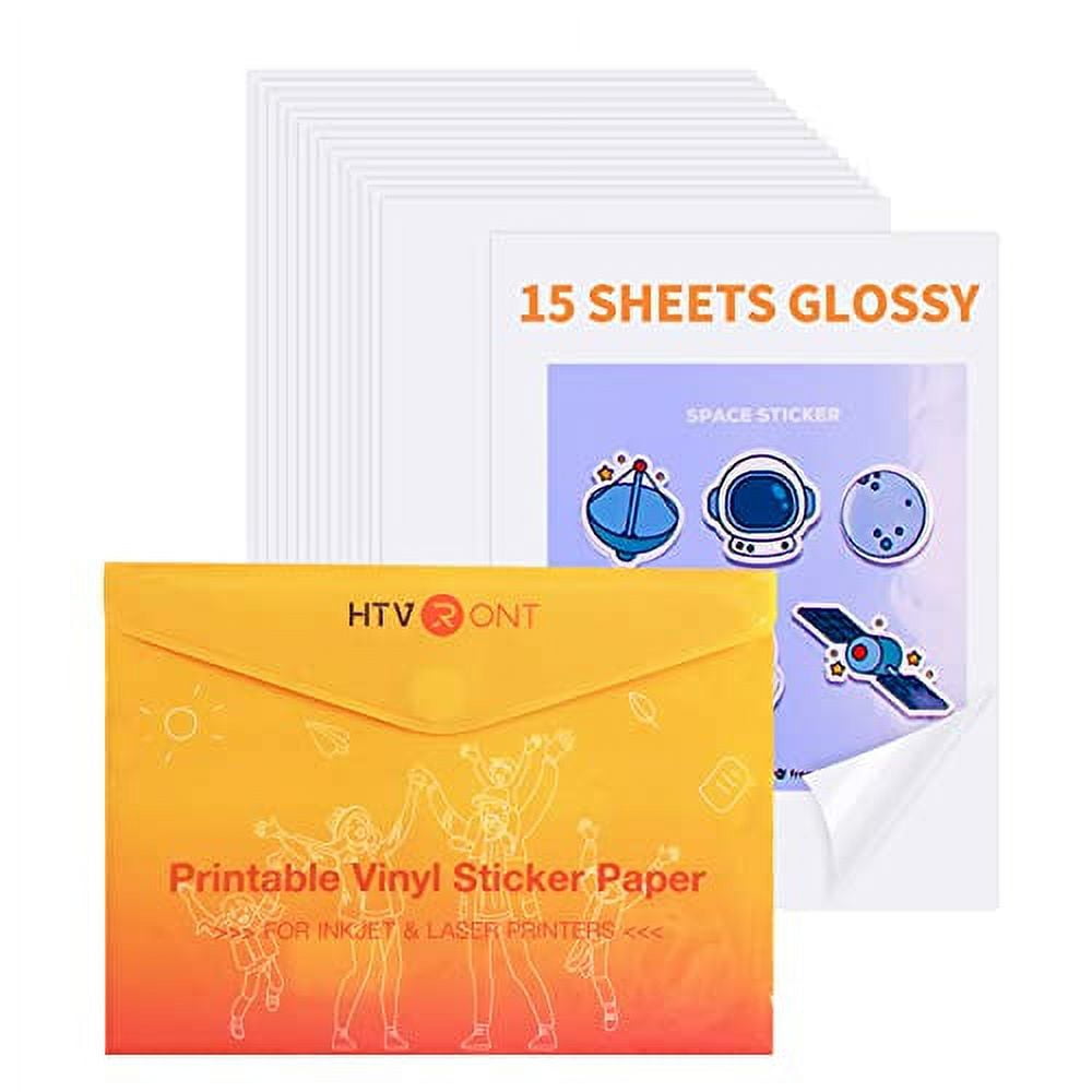 HTVRONT Printable Vinyl Sticker Paper - 15 Sheets Glossy Sticker Paper ...