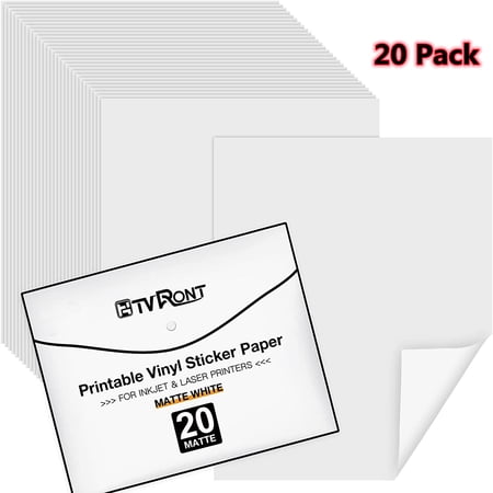 HTVRONT Printable Vinyl for Inkjet Printer & Laser Printer - 20 Pcs Matte White Inkjet Printable Vinyl Sticker Paper, 8.5"x11"