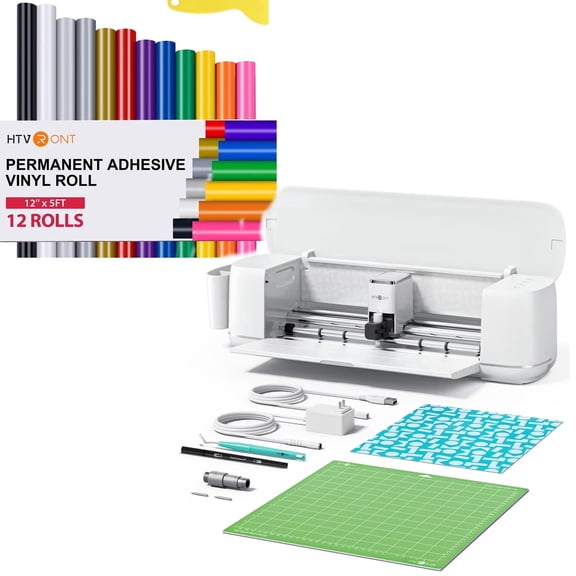 HTVRONT Smart Cutting Machine 2 with 12 Pack 12" x 5FT Permanent Adhesive Vinyl Rolls Bundles , White